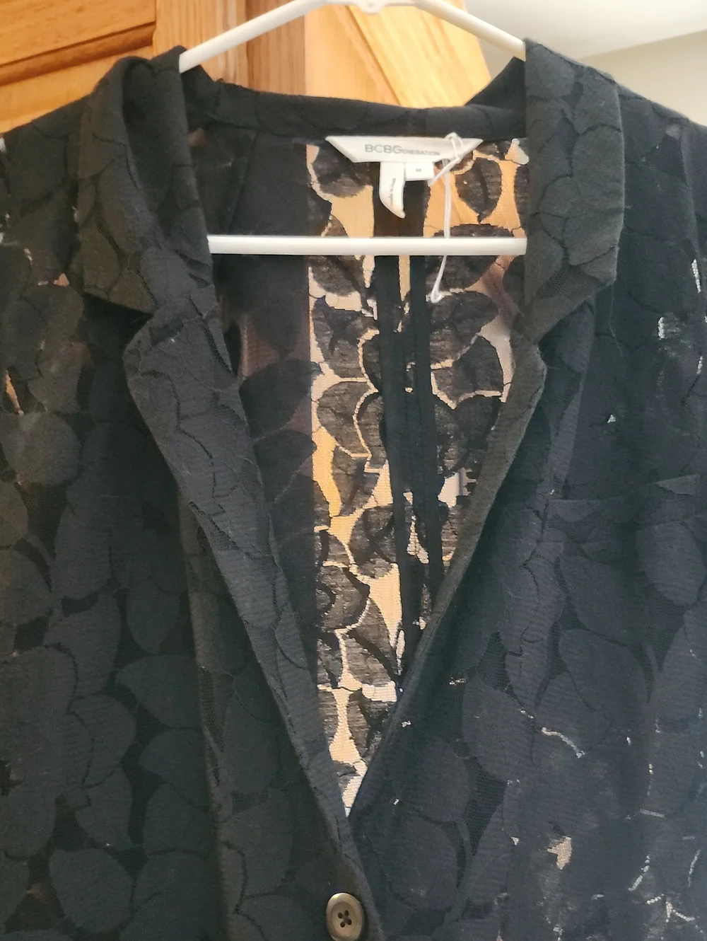 BCBGeneration Black Floral Lace Front Button Blazer Medium